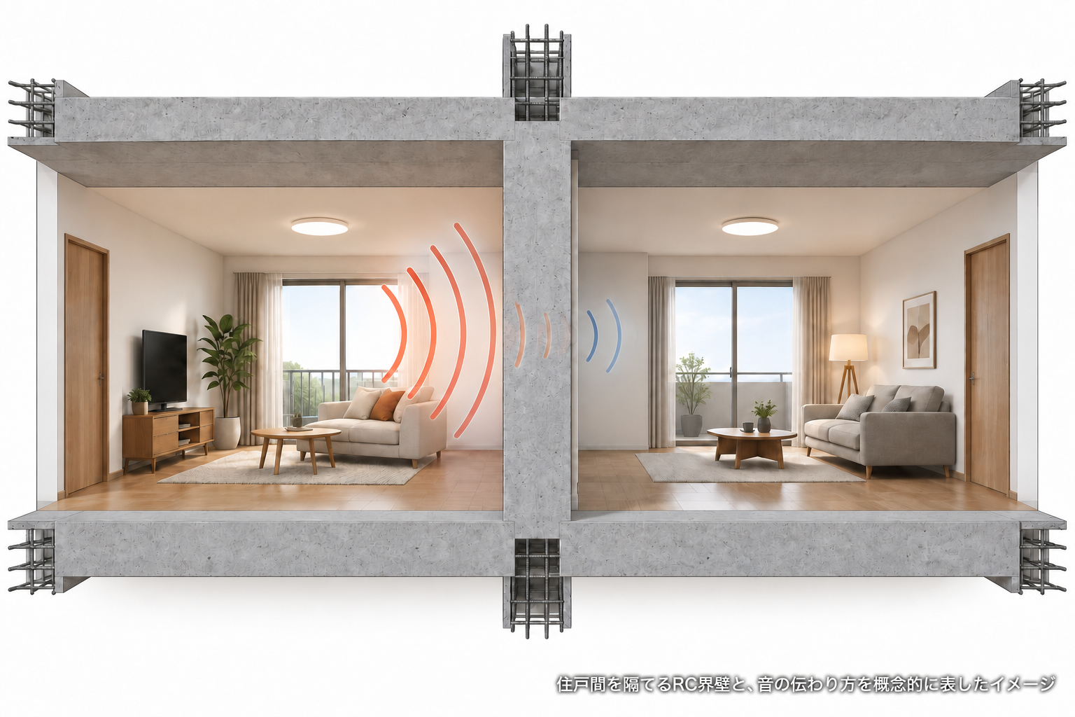 住戸間を隔てるRC界壁の断面イメージ